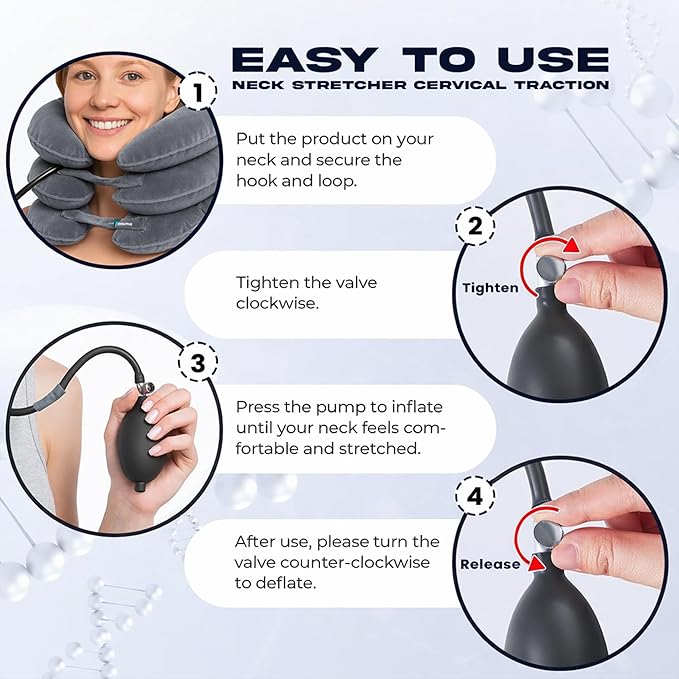 Neck Stretcher, Cervical Traction Device, Neck Traction Device for Neck Pain Relief, Adjustable Inflatable Neck Stretcher Cervical Traction and Neck Brace, Neck Decompression Home Use (Gray)
