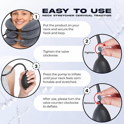 Neck Stretcher, Cervical Traction Device, Neck Traction Device for Neck Pain Relief, Adjustable Inflatable Neck Stretcher Cervical Traction and Neck Brace, Neck Decompression Home Use (Gray)