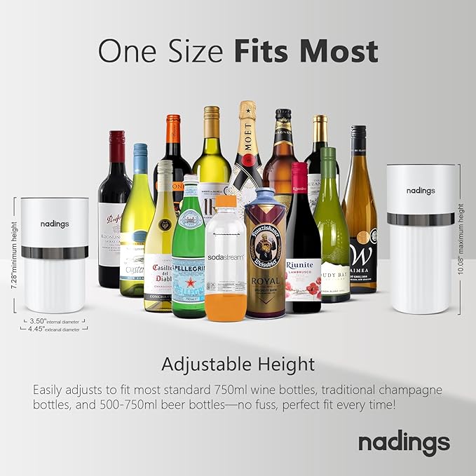 Wine Chiller for 750ml Bottles | Portable & Iceless, Keeps Wine/Champagne/Beer Cold 6+ Hours | Vacuum Insulated Stainless Steel | Ideal for Outdoor, Parties & Gifts – White