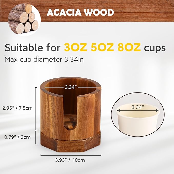 Nnewvante Cup Dispenser, 5-8oz Bathroom Cup Holder, Acacia Wood Coffee Cup Dispenser, Dual-Purpose Paper Cup Holder & Anti-spill Desk Cup Holder, Party Cup Organizer, Guest Bathroom Essentials
