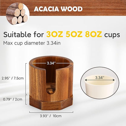 Nnewvante Cup Dispenser, 5-8oz Bathroom Cup Holder, Acacia Wood Coffee Cup Dispenser, Dual-Purpose Paper Cup Holder & Anti-spill Desk Cup Holder, Party Cup Organizer, Guest Bathroom Essentials
