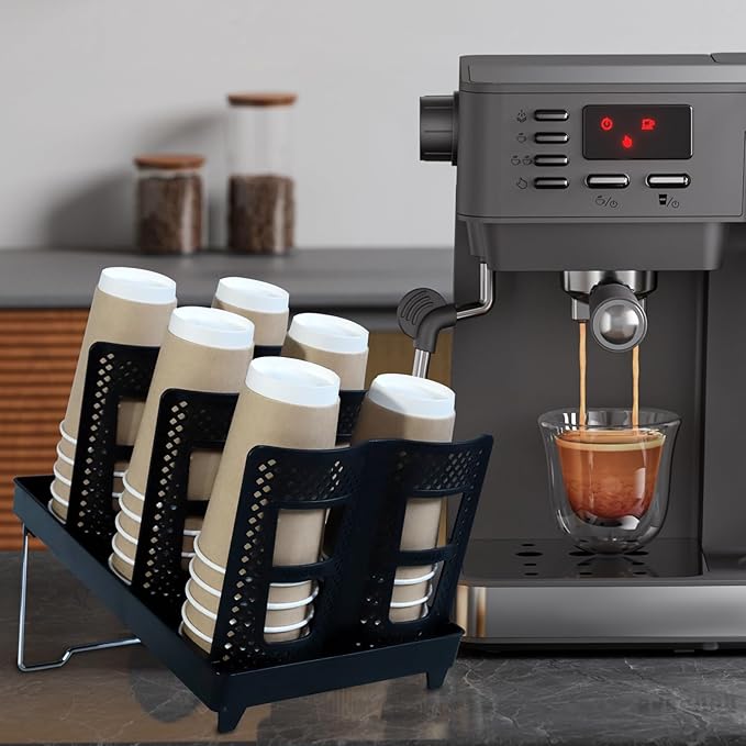 Coffee Cup Holder - Lid Rack Disposable Paper Cup Dispenser 6 Slot Countertop Cup Organizer for Coffee Station, Kitchen, Bar, Office, Restaurant