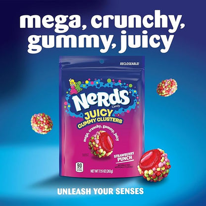NERDS Juicy Gummy Clusters, Strawberry Punch, Juicy and Gummy Candy, 1 Stand Up Bag, for Snacking and Sharing, 7.15 oz (Pack of 2)