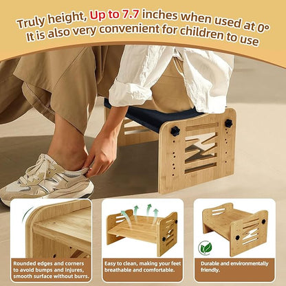 Myplace Bamboo Adjustable Under Desk Footrest with Memory Foam Pad - Ergonomic Foot Rest with 7-Level Adjust, Slanted Foot Rest Stool for Home Office Kitchen Bedroom (Burlywood)