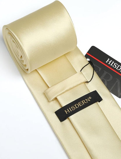 HISDERN Mens Solid Color Ties Formal Satin Necktie and Pocket Square Set Classic Wedding Business Tie & Handkerchief