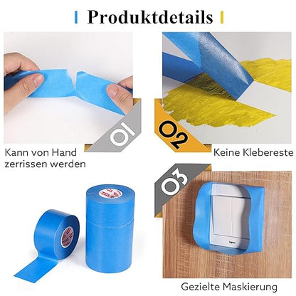 4 Rolls Painters Tape Blue Painters Tape 2 Inch Wide, Multi-Surface Masking Tape Bulk, 1.89 in x 220 Yd Total Blue Tape for Wall Painting Home Improvement DIY Crafts