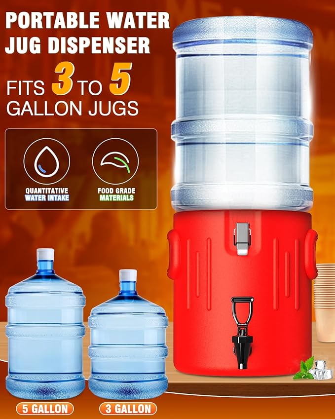 Insulated Beverage Dispenser 3.5 Gallon- Ice and Hot Drink Dispenser with 304 Stainless Steel Interior and Spout, Portable Hot Water Dispenser, Outdoors Cooler Jug for Camping Party Sports, New