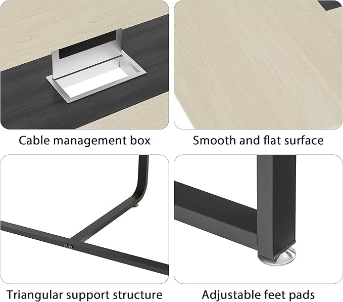 8FT Conference Table,Conference Room Table with Grommet,Stable Structure,Adjustable Foot Pads,Large Seminar Table for Office Meeting 94.4 L x 47.2 W x30.7 H (Wood)