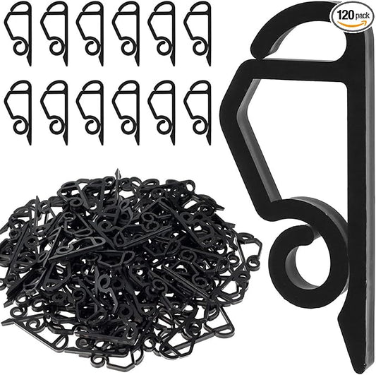 120 Pcs Christmas Light Clips Outside Gutter Hooks - Plastic Holiday Gutter Light Weatherproof Hooks for Halloween Christmas Roof Tree Hanging Outdoor Decoration String Lights (Black)