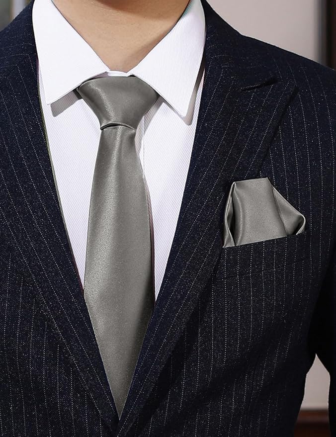 PenSee Men's Tie Set Solid Pure Color 3.15" (8CM) Classic Formal Plain Necktie and Pocket Square Set For Men