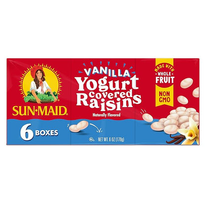 Sun-Maid Vanilla Yogurt Coated Raisins - (6 Pack) 1 oz Snack-Size Box - Yogurt Covered Dried Fruit for Lunches and Back To School Snacks