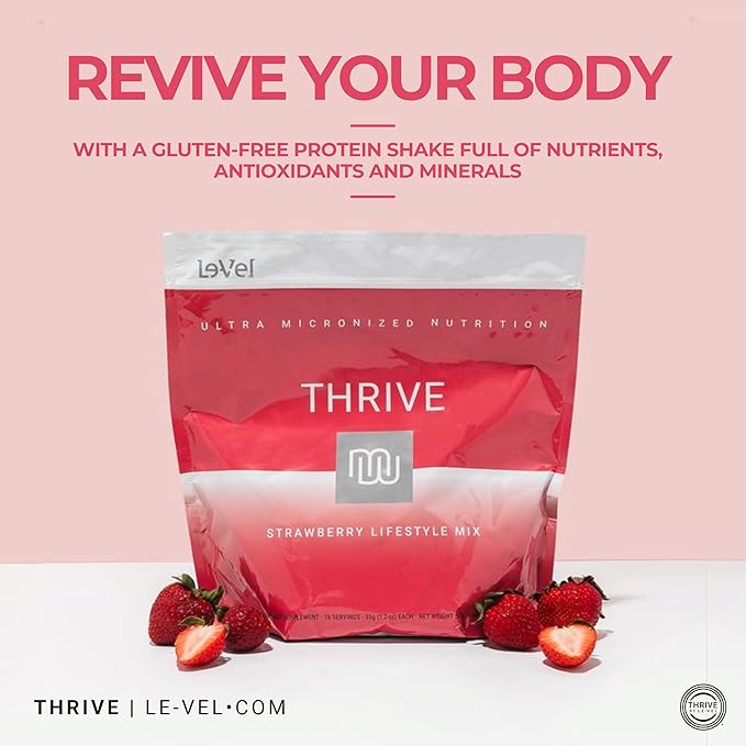 Thrive Protein Shake | 16 Packets (35g Each) | Gluten-Free, Pea Protein, Probiotics, Fiber & Digestive Enzymes | Supports Lean Muscle (16 Packets (Single Servings), Strawberry)