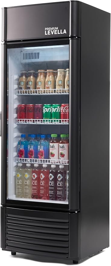 PremiumLevella PRF657DX Glass Door Display Refrigerator 6.5 cu ft Commercial Beverage Cooler Merchandiser With Customizable Lightbox