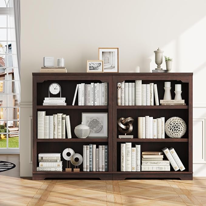 HIFYOBRO 3 Tier Bookshelf and Bookcase, 31.5" Wide Wooden Book Shelf, Freestanding Open Display Storage Bookshelves for Study Room, Home Office, Living Room (Cherry)