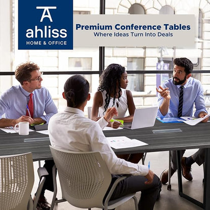 Sturdy Conference Table with Cable Management Grommets Modern Rectangle Office Meeting Table with Wood Tabletop and Metal Frame & Legs- Easy Assembly Boardroom Table (Grey, 8 Foot)
