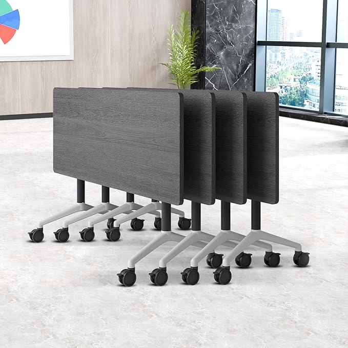 Folding Conference Table, Conference Room Tables Foldable Large Meeting Seminar Table on Wheels,Flip Top Boardroom Training Tables for Office, Classroom,Meeting (4, Grey, 47.2in)