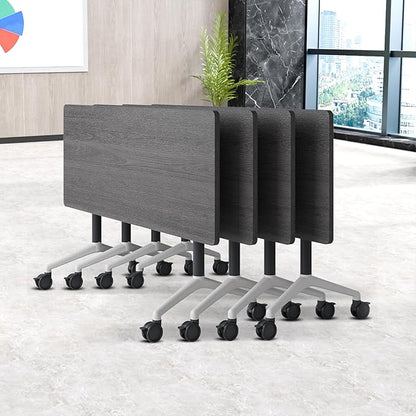 Folding Conference Table, Conference Room Tables Foldable Large Meeting Seminar Table on Wheels,Flip Top Boardroom Training Tables for Office, Classroom,Meeting (4, Grey, 47.2in)