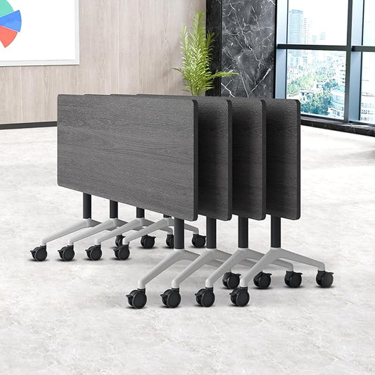 Folding Conference Table, Conference Room Tables Foldable Large Meeting Seminar Table on Wheels,Flip Top Boardroom Training Tables for Office, Classroom,Meeting (4, Grey, 61in)