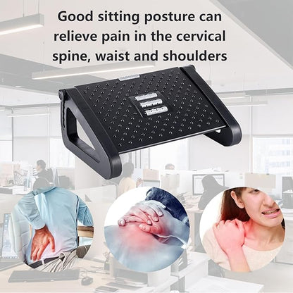Foot Rest for Under Desk at Work,Ergonomic 6-Height Adjustable Footstool，Under Desk Footrest with Foot Massage Roller,Chair Footstool for Leg (Black)