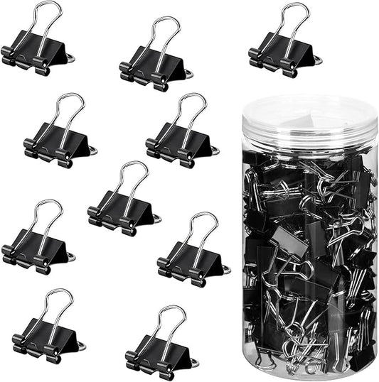 JANYUN Medium Binder Clips, 150Pcs 25mm/1 Inch Large Paper Clamps Metal Clips for Office School Home Supplies (Black)
