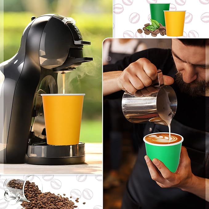 Dingion 300 pcs Colorful Paper Cups 8 oz Valentine Hot Cups Disposable Mouthwash Holiday Party Cup for Tea Coffee Valentine New Year Birthday Party