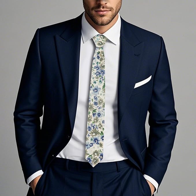 Cotton Floral Ties for Men 2.76" Men's Skinny Tie Linen Flower Printed Neck Tie for Wedding Dating Party