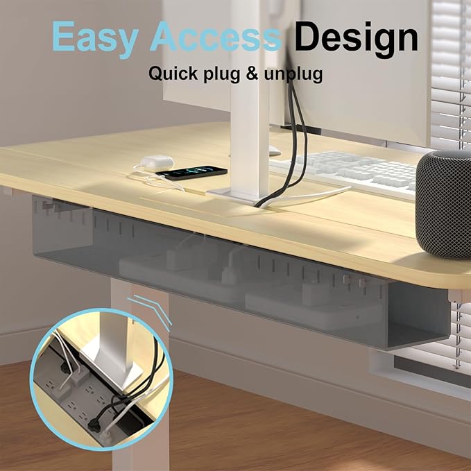 Standing Desk with Cable Management Tray, 48"x24" Electric Height Adjustable Sit Stand Desk, Memory Presets, Anti-Collision, Workstation for Home Office, Light Wood Top White Frame