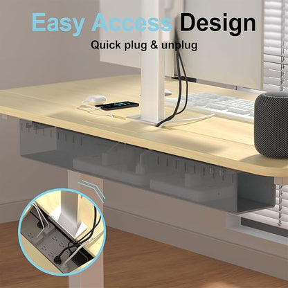 Standing Desk with Cable Management Tray, 48"x24" Electric Height Adjustable Sit Stand Desk, Memory Presets, Anti-Collision, Workstation for Home Office, Light Wood Top White Frame