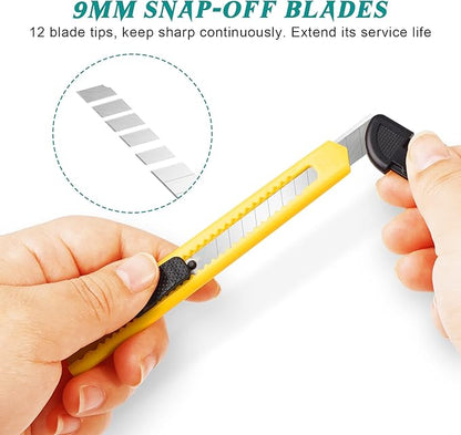 4 Pack Box Cutter, 9mm Snap-off Utility Knife, Box Cutter Retractable for Opening Packages Cartons, Box Opener, Disposable Razor Knife Exacto Knife Perfect for Office and Home use