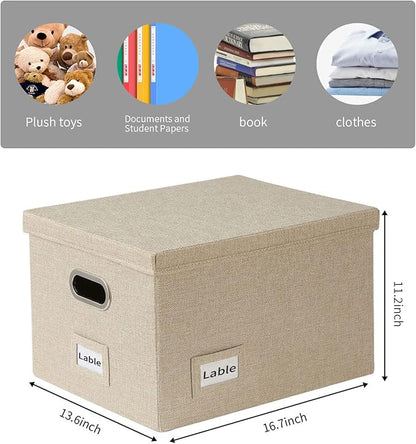 File Organizer Collapsible Storage Box for Office File Box with Lids Document Organizer for Office and Home Easy Slide Durable Hanging File Box (Beige)
