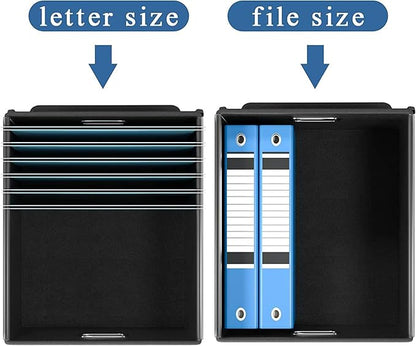 Huolewa Portable Leather File Organizer Boxes with Lids, Office Document Boxes Organizer, Filing Boxes, Decorative Small File Boxes for Hanging Files with Plastic Slide for Office/Decor/Home