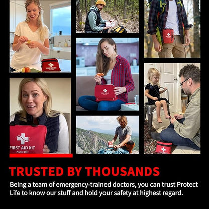 Protect Life Survival First Aid Kit for Home/Business, Camping Survival Kits | Mini Travel First Aid Kit | Camping Equipment | Small Kits for Car | Outdoor Emergency Survivals Pack - 250pcs