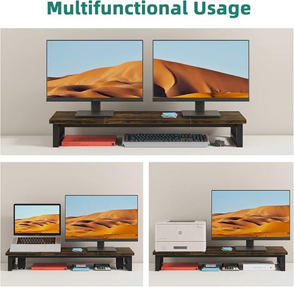 YAOHUOO Dual Monitor Stand Riser, 39Inch Large Monitor Stands for 2 Monitors, Computer Monitor Stand, Wooden Desktop Oraganizer Shelf for Office Desk Computer,Laptop,TV