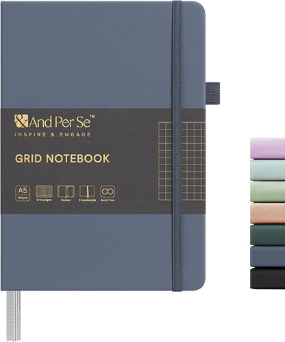 160 Pages, A5 5.7 x 8 inches 100 gsm Thick Paper Notebook Journals for Writing, Grid Hardcover Notebook(1 Pack, Dark Blue)