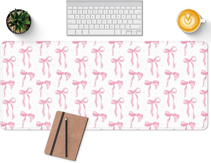 Large Computer Mouse Pad with Non-Slip Base for Desktop, Cute Gaming Mouse Mat with Stitched Edges, Long Extended Anime Mousepad for Laptop, 31.5 x 11.8 inches (Cute Ribbon Bow)