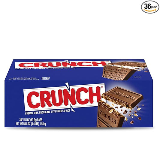CRUNCH, Bulk 36 Pack, Milk Chocolate and Crisped Rice, Full Size Individually Wrapped Candy Bar, 1.55 oz Each