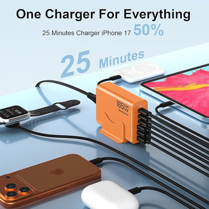 165W GaN 6-Port USB-C Charging Station – Fast Charger Hub for iPhone 17, iPad & Laptop
