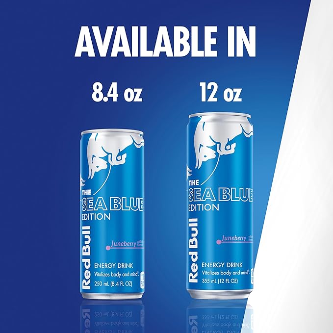 Red Bull Sea Blue Edition Energy Drink, Juneberry, with 114mg Caffeine plus Taurine & B Vitamins, 12 Fl Oz, Pack of 24 Cans (6 Packs of 4)