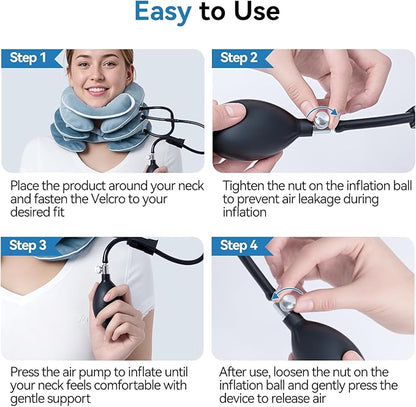 Babaka Cervical Neck Traction Device for Instant Neck Pain Relief, Inflatable & Adjustable Neck Stretcher Neck Support Brace, Neck Brace Pillow for Home Use Neck Decompression (11"- 17")