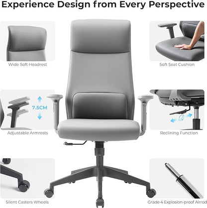 EUREKA ERGONOMIC Valen Leather Desk Chair, High Back Office Chair, Microfiber PU Leather Office Chair with Wheels, Executive Office Chair Comfy for Samll Spaces(Pack of 10, Gray)