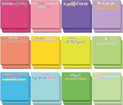 Yinder 12 Pcs Employee Appreciation Sticky Notes Xmas Gift Bulk Motivation Note Pads Mini Inspirational Note Gift for Teacher Nurse Staff Coworker Office Supply 3 x 3'' (Appreciation,Colorful)