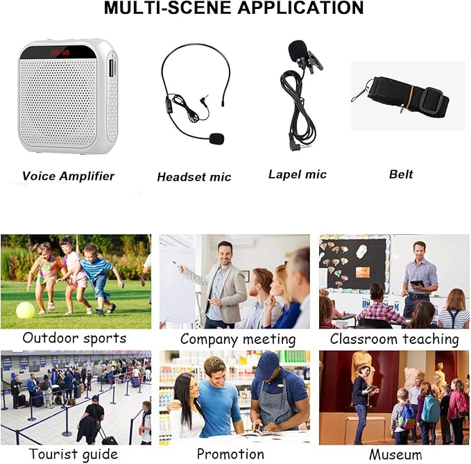 Portable Voice Amplifier for Teachers,Rechargeable Portable Microphone with Speaker,Wired Microphone,Pa System for Outdoors, Teaching, Meeting, Tour Guide, Yoga(5PCS,White)