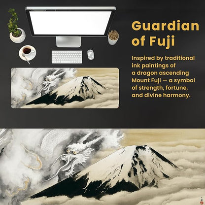 BELLEMOND Japanese Art Desk Mat | Large 31.5x11.8in Desk Pad | Mouse Pad for Keyboard & Mouse | Non-Slip Base, Water-Repellent, Smooth Precision | Guardian of Fuji