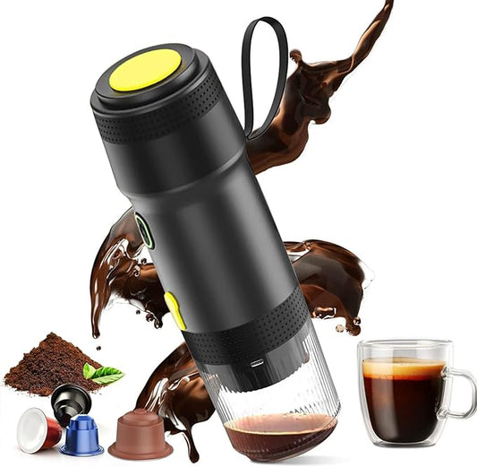 Portable Espresso Machine, 3-in-1 Self-Heating Portable Coffee Maker for Travel with Rechargeable Battery, Cordless Electric Mini Espresso Maker for RV Hiking Camping Office (Black)