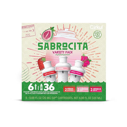 Cirkul Sabrocita Flavor Water Variety Pack, Makes 36 Drinks, No Sugar, Zero Calorie Drink Mix, (2 Strawberry, 2 Guava, 2 Hibiscus)