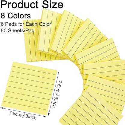48 Pack 3840 Sheets Lined Sticky Notes 3X3 in Ruled Self Sticky Note Pads 80 Sheets/pad Colorful Sticky Notes with Lines Post Notes for Office, Home, School, Meeting