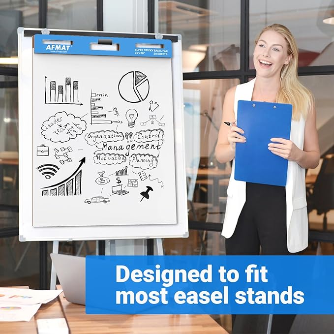 AFMAT Sticky Easel Pads, 25 in x 30 in Flip Chart Paper for Teachers, Super Sticky & Bleed-Resistant, Self-Stick Easel Paper for Office/Classroom/Whiteboard/Wall/Windows, 30 Sheets/Pad, 3 Pads