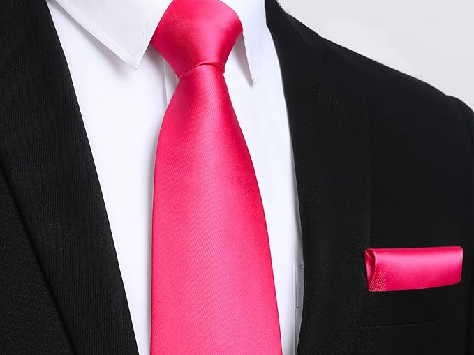 HISDERN Mens Solid Color Ties Formal Satin Necktie and Pocket Square Set Classic Wedding Business Tie & Handkerchief