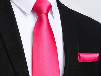 HISDERN Mens Solid Color Ties Formal Satin Necktie and Pocket Square Set Classic Wedding Business Tie & Handkerchief