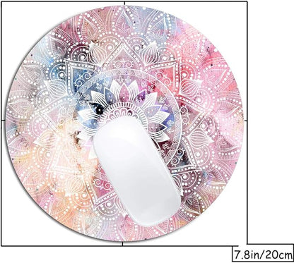White Watercolor Mandala Mouse Pad Round Non-Slip Rubber Mousepad Laptop Office Computer Decor Cute Desk Accessories Customized Design Mouse Pad